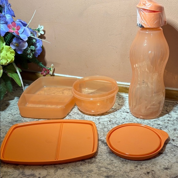Tupperware Orange Water Bottle and Container Set - Picture 2 of 4